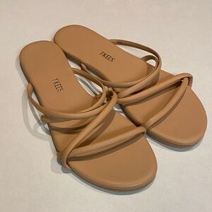 TKEES SLOANE TAN SAND MINIMALIST DESIGN SANDAL SLIDE FLAT STRAPPY WOMENS SZ 9